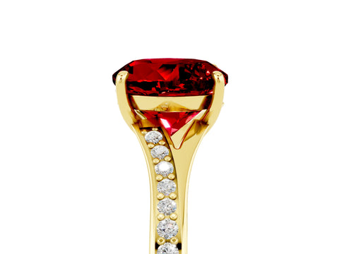 Yellow gold Round Cut Ruby Solitaire Ring with Pavé Band and Prong Setting_5