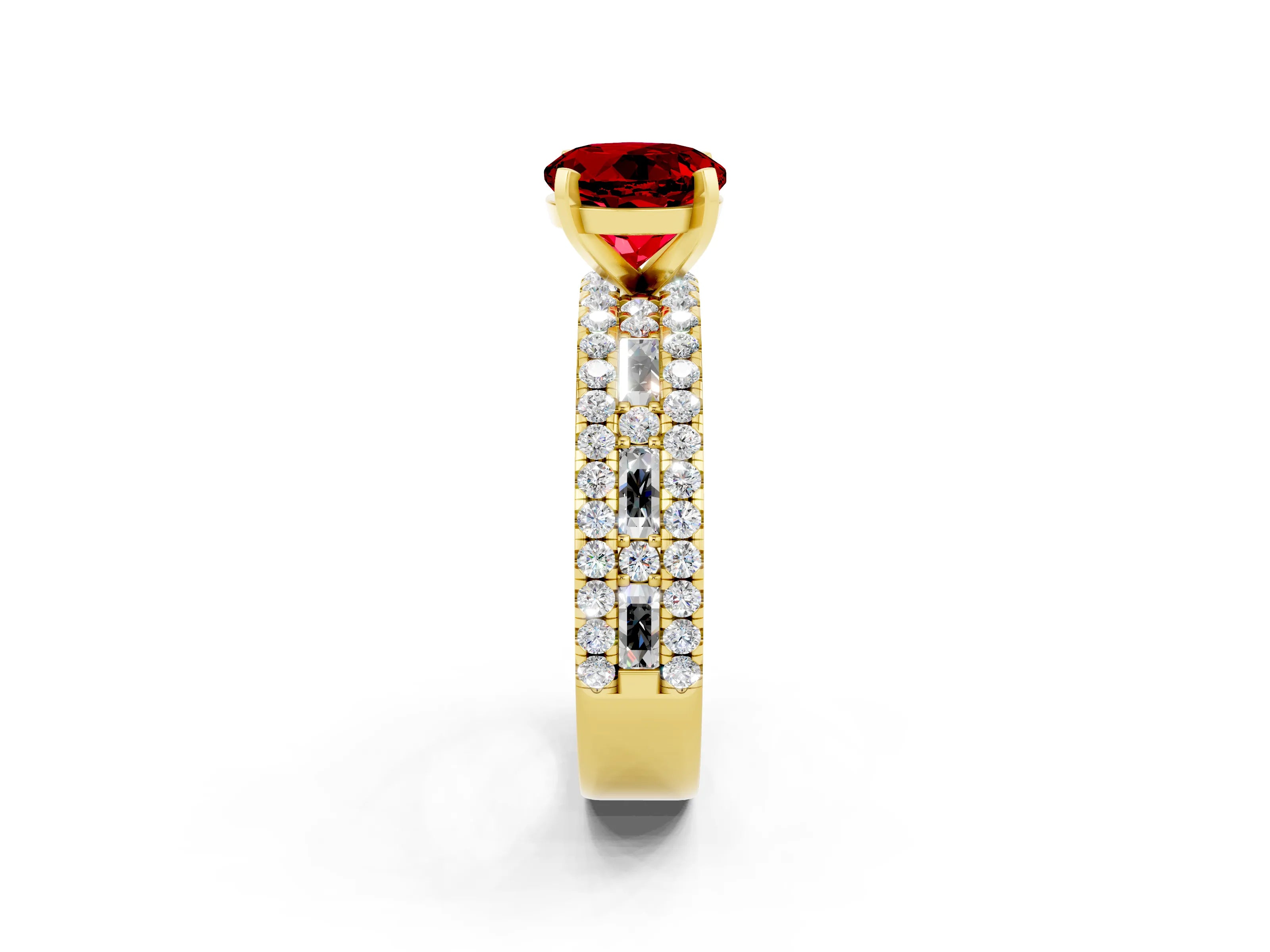 Yellow gold Round Cut Ruby Solitaire Ring with Pavé and Channel Set Band_2