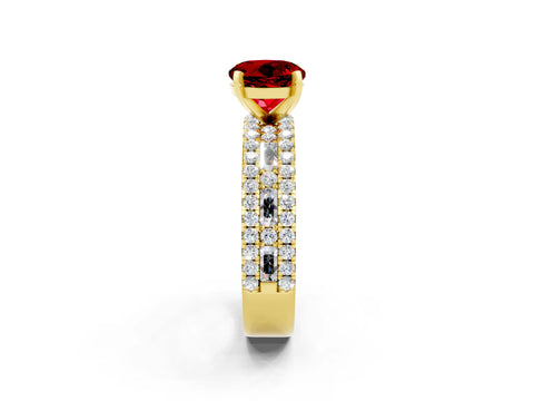 Yellow gold Round Cut Ruby Solitaire Ring with Pavé and Channel Set Band_2