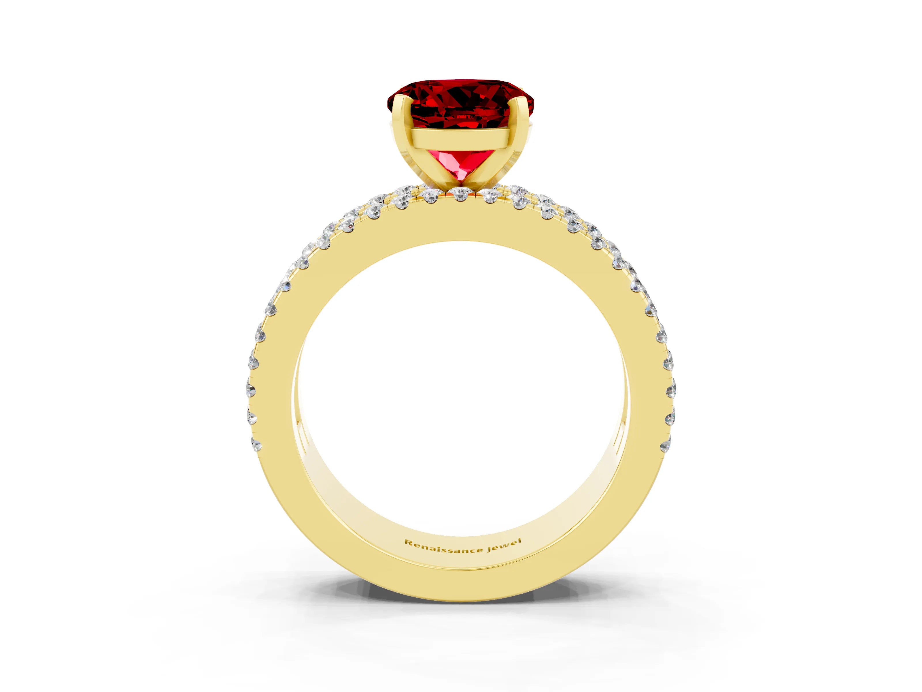Yellow gold Round Cut Ruby Solitaire Ring with Pavé and Channel Set Band_3