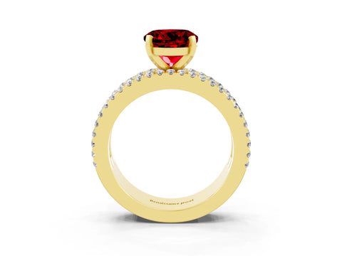 Yellow gold Round Cut Ruby Solitaire Ring with Pavé and Channel Set Band_3