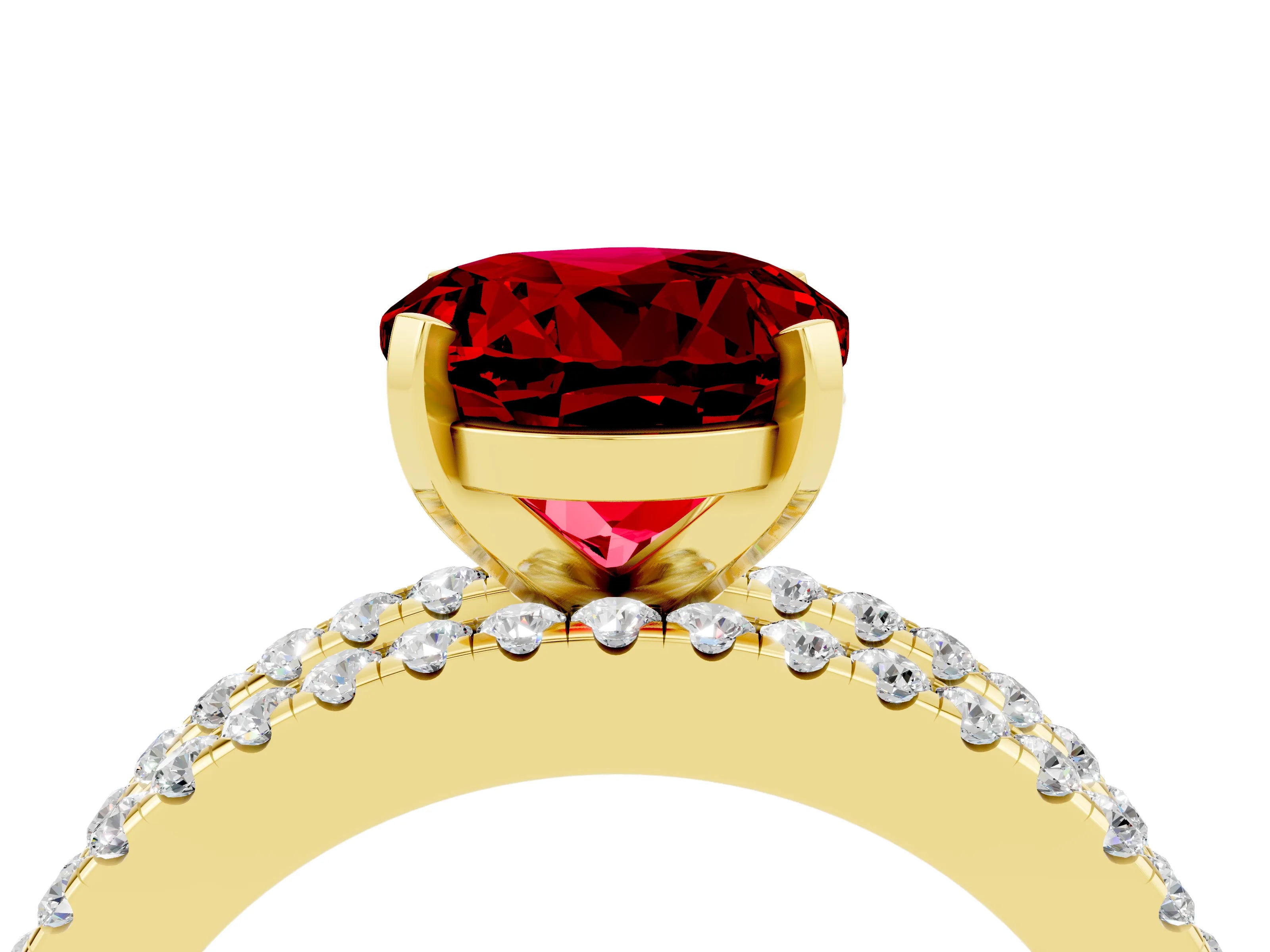 Yellow gold Round Cut Ruby Solitaire Ring with Pavé and Channel Set Band_4