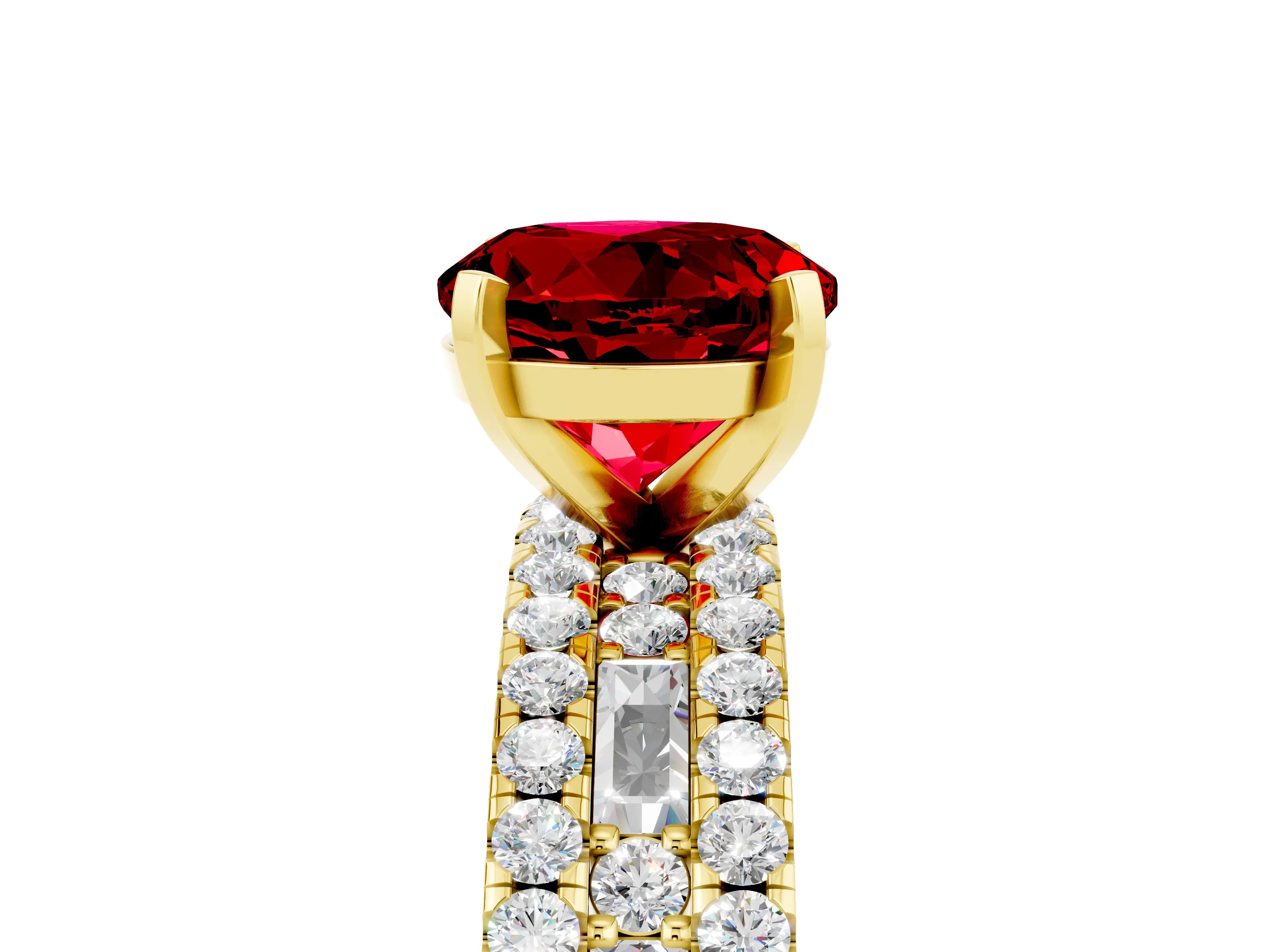 Yellow gold Round Cut Ruby Solitaire Ring with Pavé and Channel Set Band_5