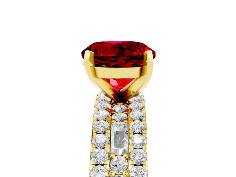 Yellow gold Round Cut Ruby Solitaire Ring with Pavé and Channel Set Band_5