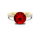 Yellow gold Round Cut Ruby Solitaire Ring with Pave Band and Four Prong Setting_24