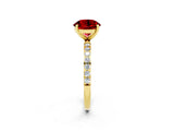 Yellow gold Round Cut Ruby Solitaire Ring with Pave Band and Four Prong Setting_26