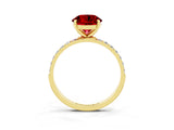 Yellow gold Round Cut Ruby Solitaire Ring with Pave Band and Four Prong Setting_27