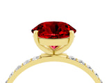 Yellow gold Round Cut Ruby Solitaire Ring with Pave Band and Four Prong Setting_28