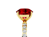 Yellow gold Round Cut Ruby Solitaire Ring with Pave Band and Four Prong Setting_29