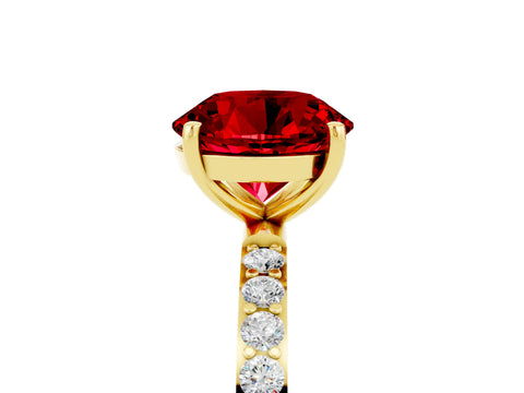 Yellow gold Round Cut Ruby Solitaire Ring with Pave Band and Four Prong Setting_29