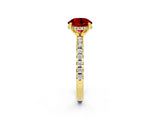Yellow gold Round Cut Ruby Solitaire Ring with Round  Pavé Band and Four-Prong Setting_38