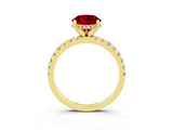 Yellow gold Round Cut Ruby Solitaire Ring with Round  Pavé Band and Four-Prong Setting_39