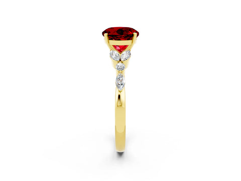 Yellow gold Round Cut Ruby Solitaire Ring with Side Stones and Four-Prong Setting_14