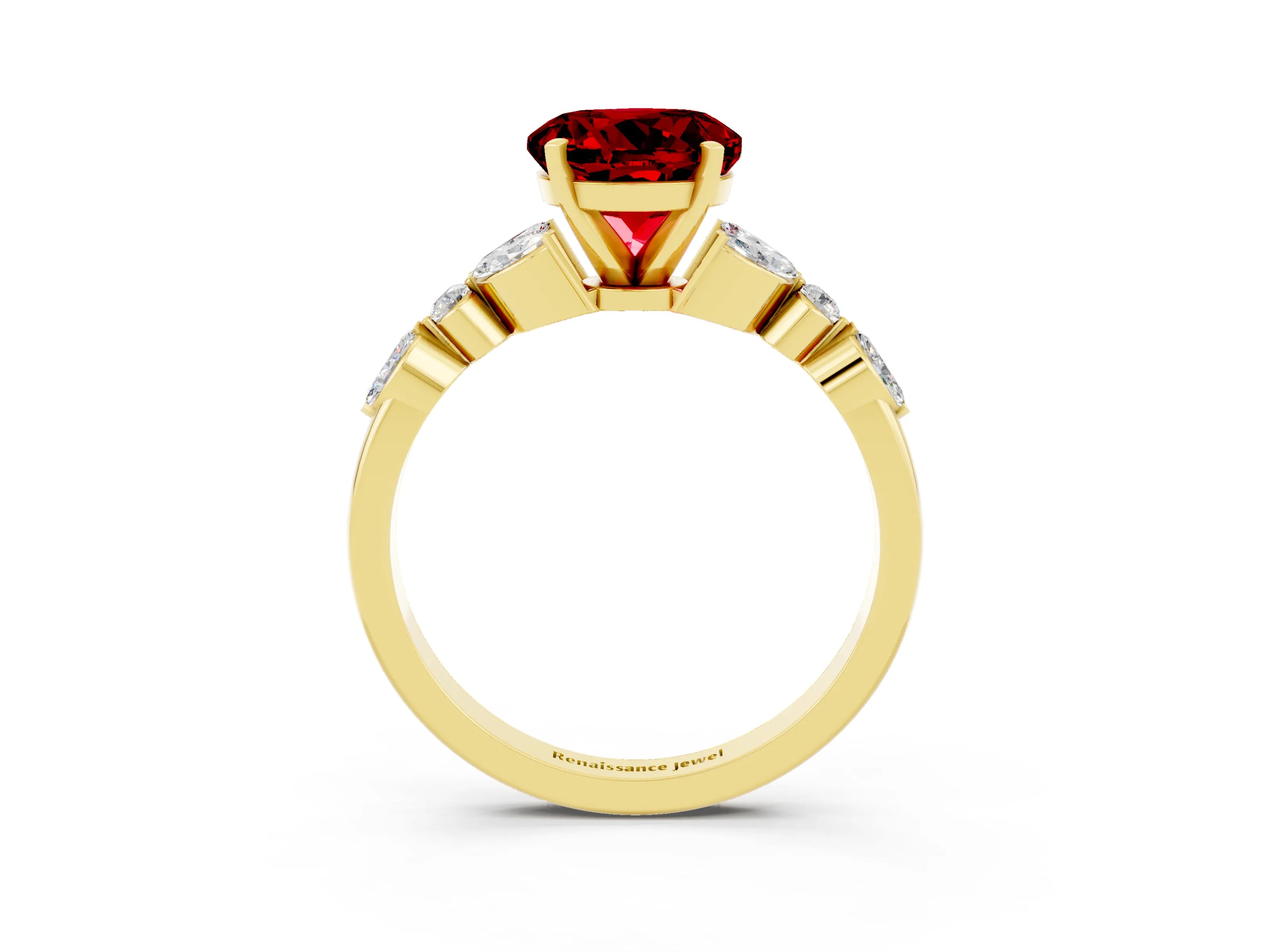 Yellow gold Round Cut Ruby Solitaire Ring with Side Stones and Four-Prong Setting_15