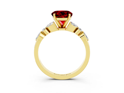 Yellow gold Round Cut Ruby Solitaire Ring with Side Stones and Four-Prong Setting_15