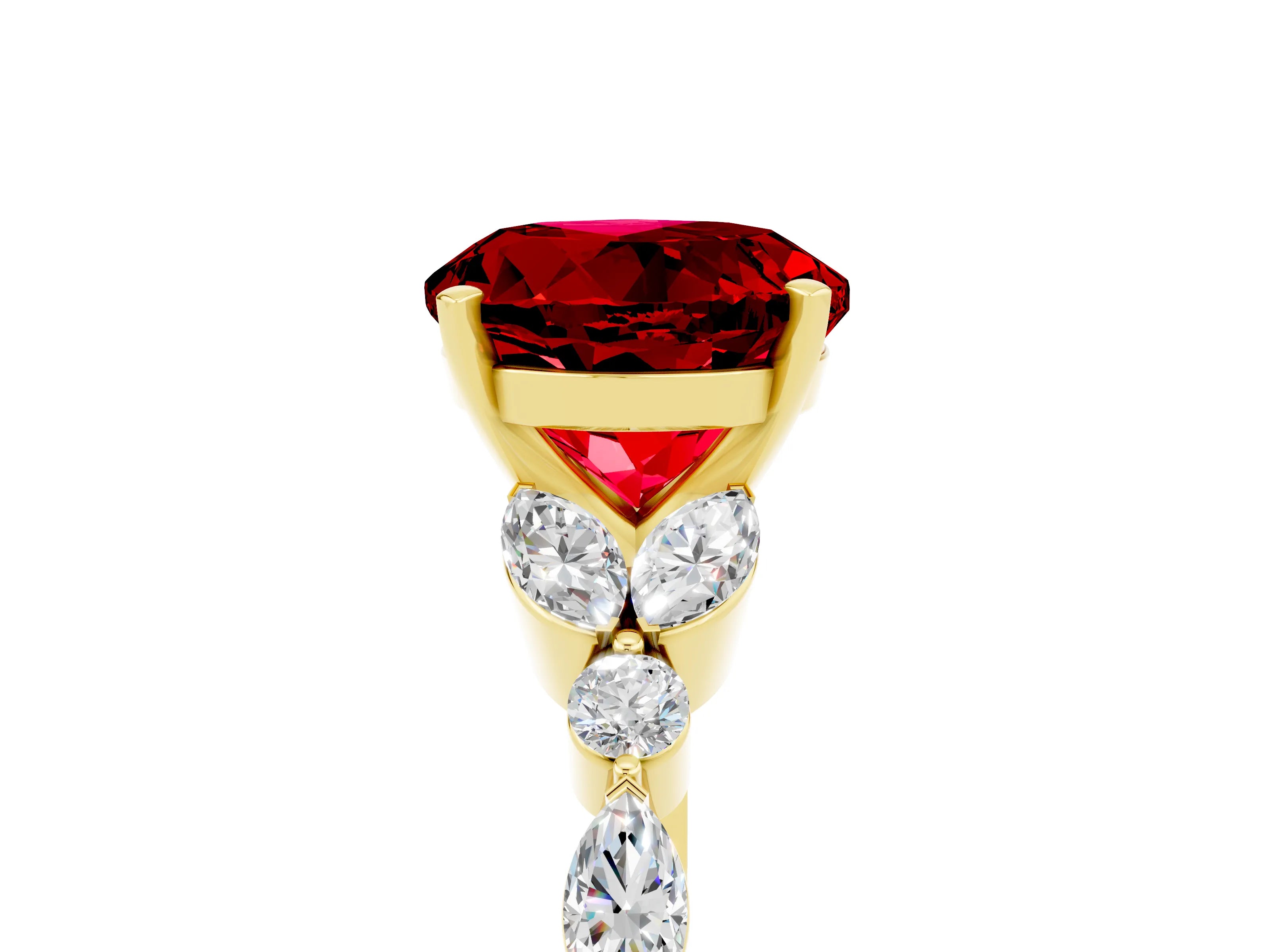 Yellow gold Round Cut Ruby Solitaire Ring with Side Stones and Four-Prong Setting_17
