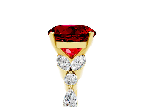 Yellow gold Round Cut Ruby Solitaire Ring with Side Stones and Four-Prong Setting_17