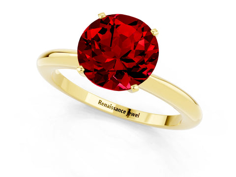 Yellow gold Round Cut Ruby Solitaire Ring with Six-Prong Setting and Classic Band_1