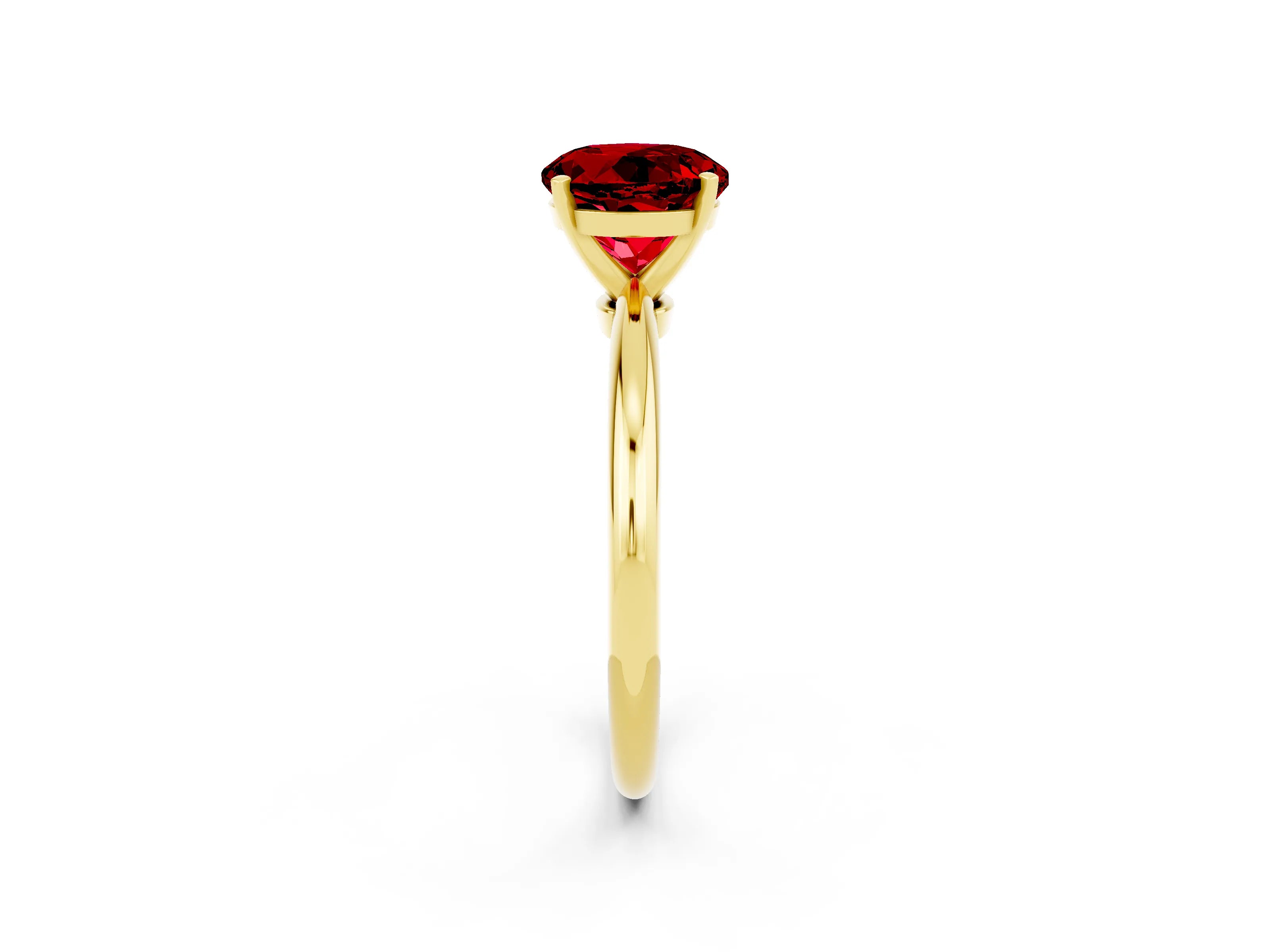 Yellow gold Round Cut Ruby Solitaire Ring with Six-Prong Setting and Classic Band_2