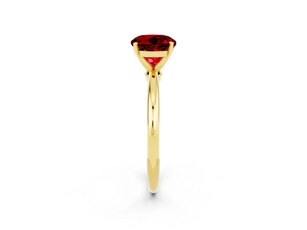 Yellow gold Round Cut Ruby Solitaire Ring with Six-Prong Setting and Classic Band
