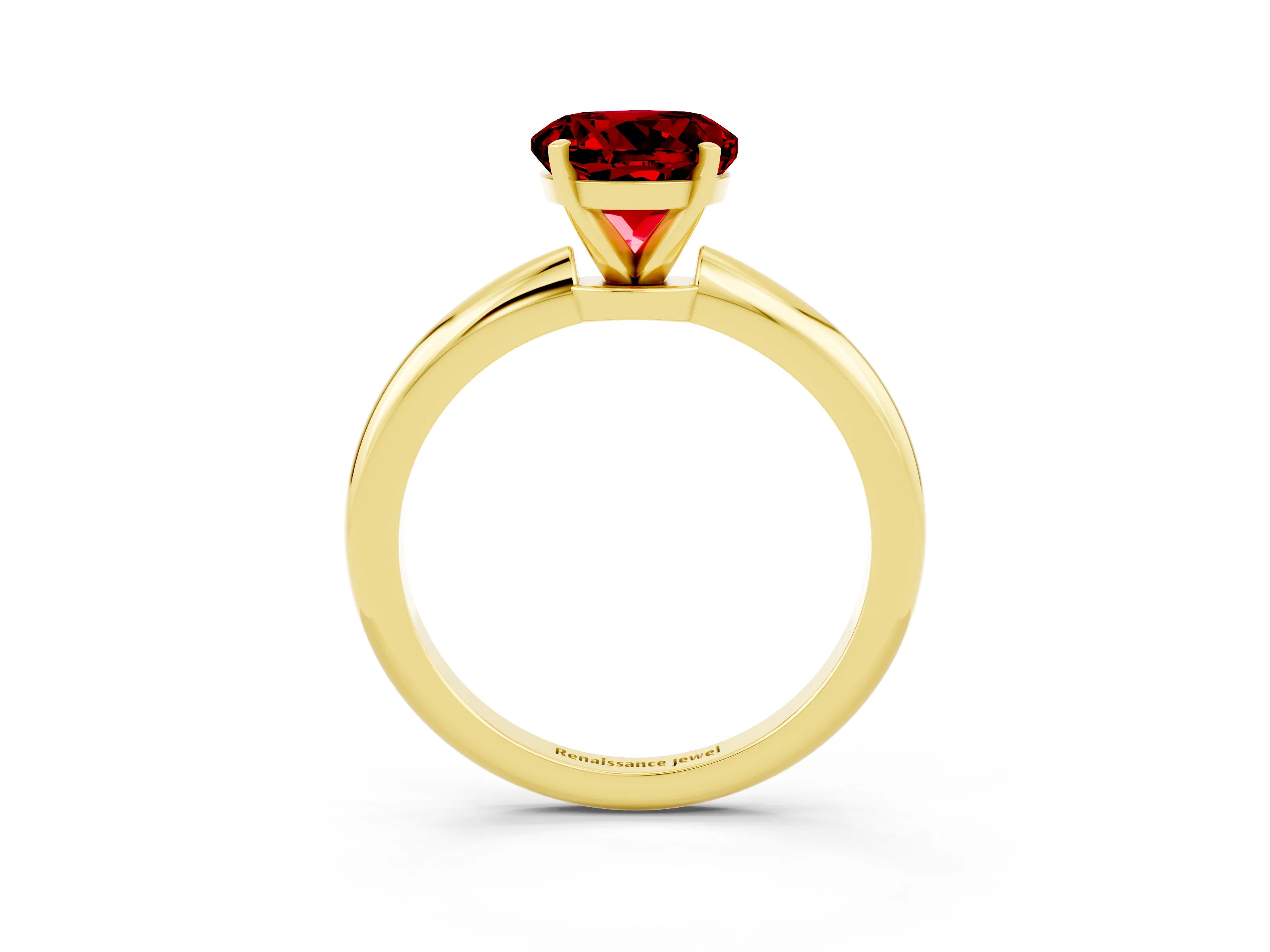 Yellow gold Round Cut Ruby Solitaire Ring with Six-Prong Setting and Classic Band_3