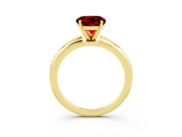 Yellow gold Round Cut Ruby Solitaire Ring with Six-Prong Setting and Classic Band