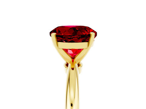 Yellow gold Round Cut Ruby Solitaire Ring with Six-Prong Setting and Classic Band_5