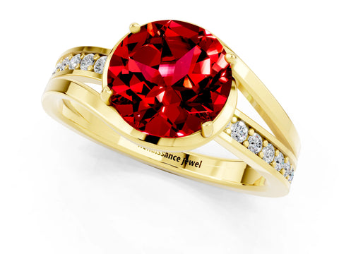 Yellow gold Round Cut Ruby Solitaire Ring with Split Shank and Prong Setting_1