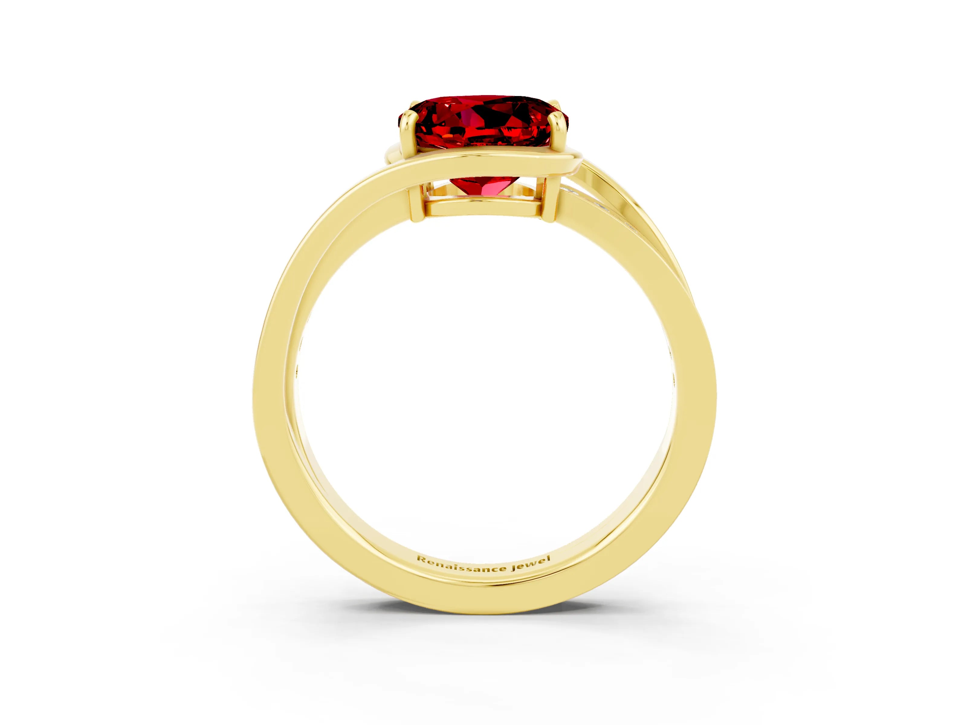 Yellow gold Round Cut Ruby Solitaire Ring with Split Shank and Prong Setting_3
