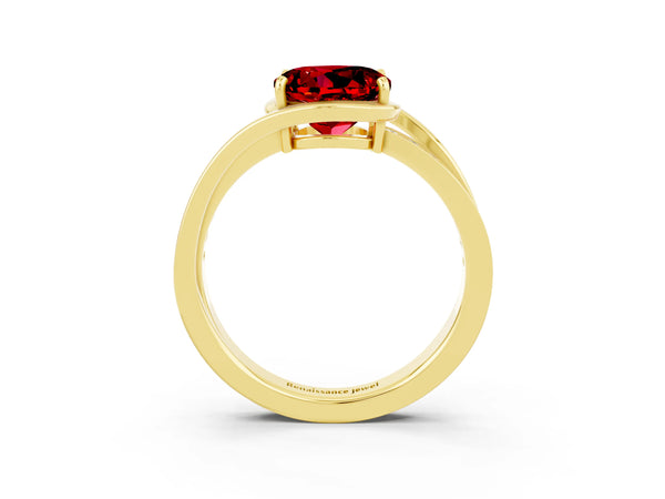 Yellow gold Round Cut Ruby Solitaire Ring with Split Shank and Prong Setting