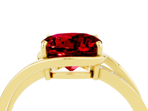 Yellow gold Round Cut Ruby Solitaire Ring with Split Shank and Prong Setting_4