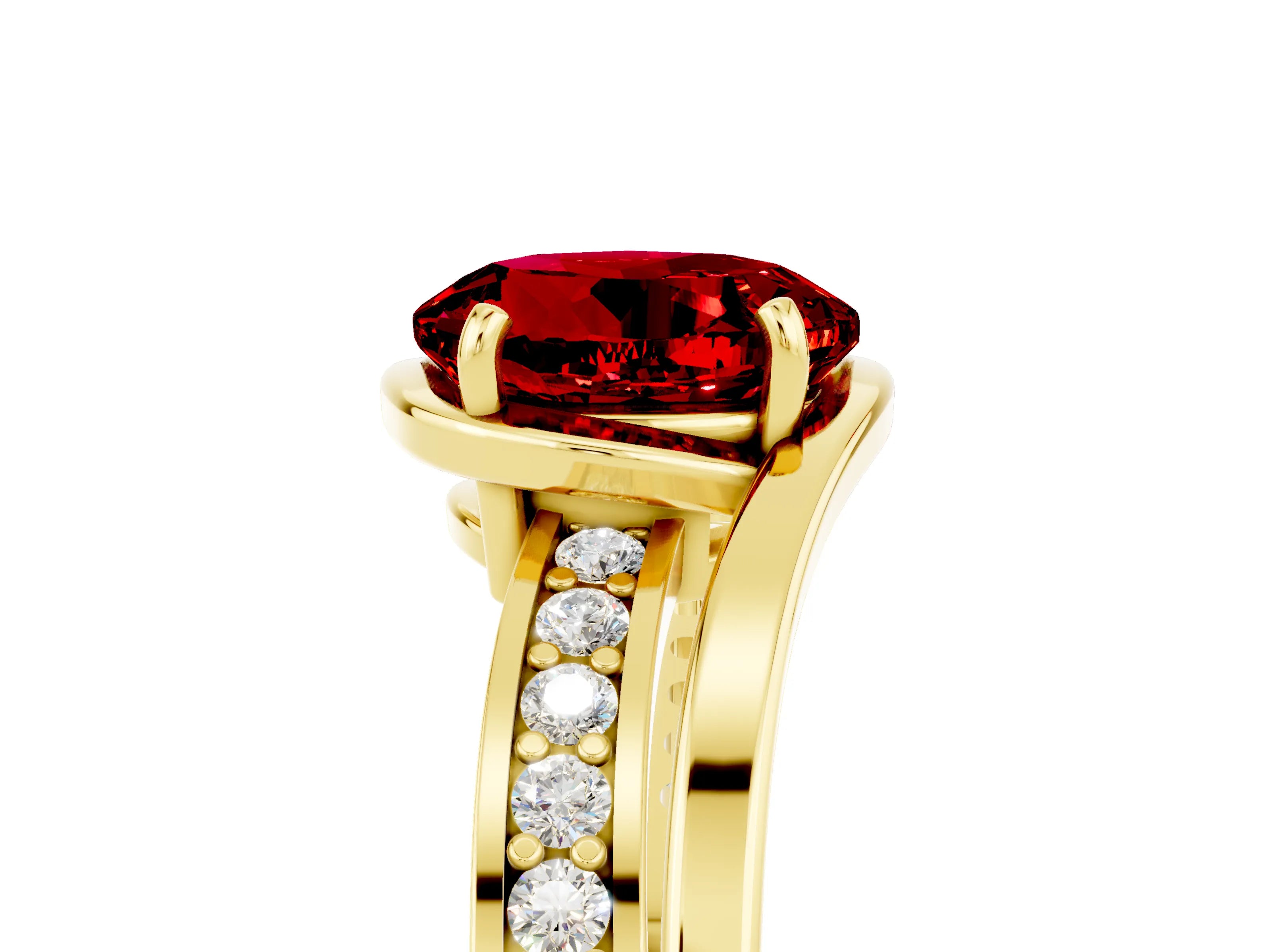 Yellow gold Round Cut Ruby Solitaire Ring with Split Shank and Prong Setting_5