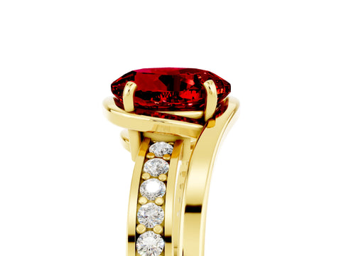 Yellow gold Round Cut Ruby Solitaire Ring with Split Shank and Prong Setting_5