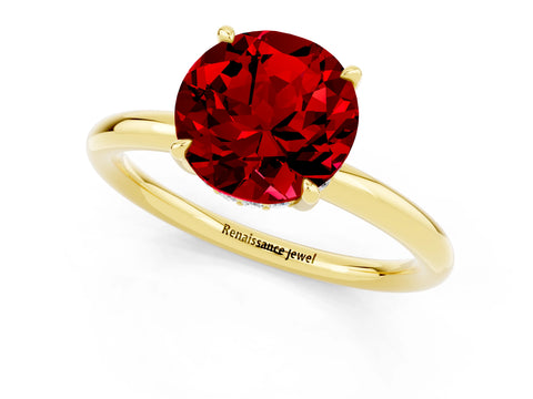 Yellow gold Round Cut Ruby Solitaire Ring with Thin Band and Four-Prong Setting_13