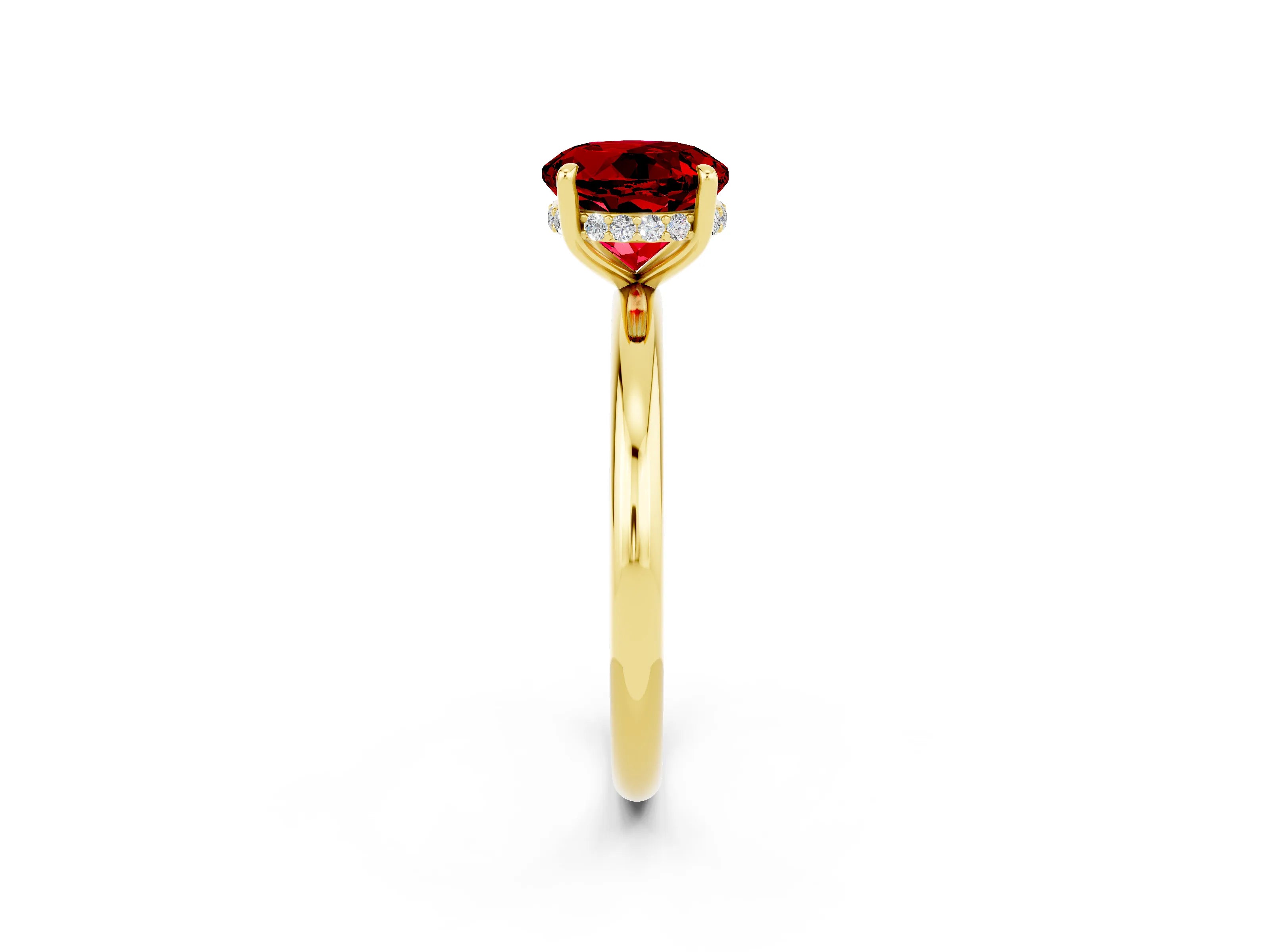 Yellow gold Round Cut Ruby Solitaire Ring with Thin Band and Four-Prong Setting_14