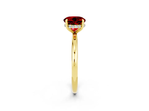 Yellow gold Round Cut Ruby Solitaire Ring with Thin Band and Four-Prong Setting_14