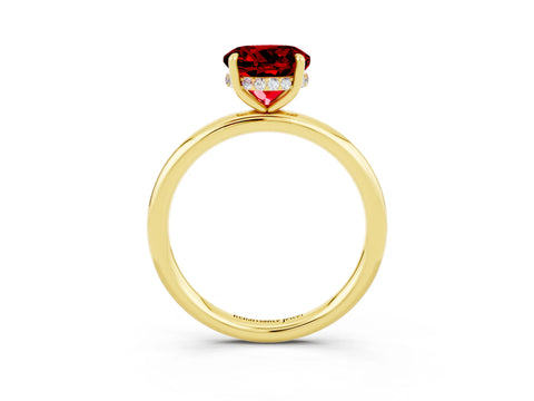 Yellow gold Round Cut Ruby Solitaire Ring with Thin Band and Four-Prong Setting_15
