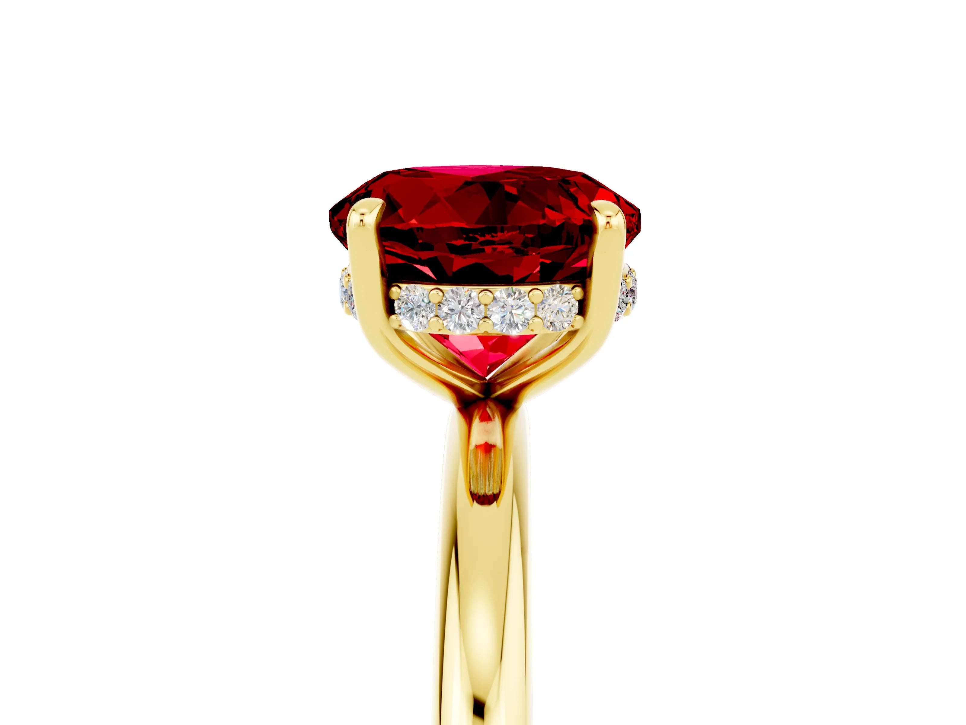 Yellow gold Round Cut Ruby Solitaire Ring with Thin Band and Four-Prong Setting_17