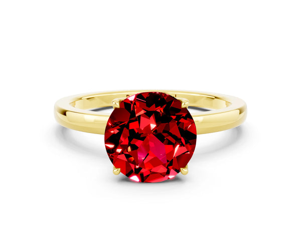 Yellow gold Round Cut Ruby Solitaire Ring with Thin Band and Prong Setting