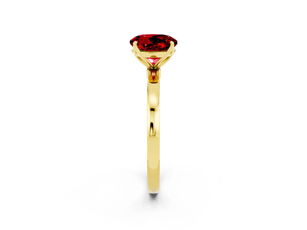 Yellow gold Round Cut Ruby Solitaire Ring with Thin Band and Prong Setting
