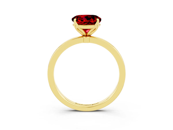Yellow gold Round Cut Ruby Solitaire Ring with Thin Band and Prong Setting