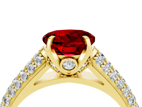 Yellow gold Round Cut Ruby Solitaire Ring with Three-Row Pavé Band and Four-Prong Setting_16