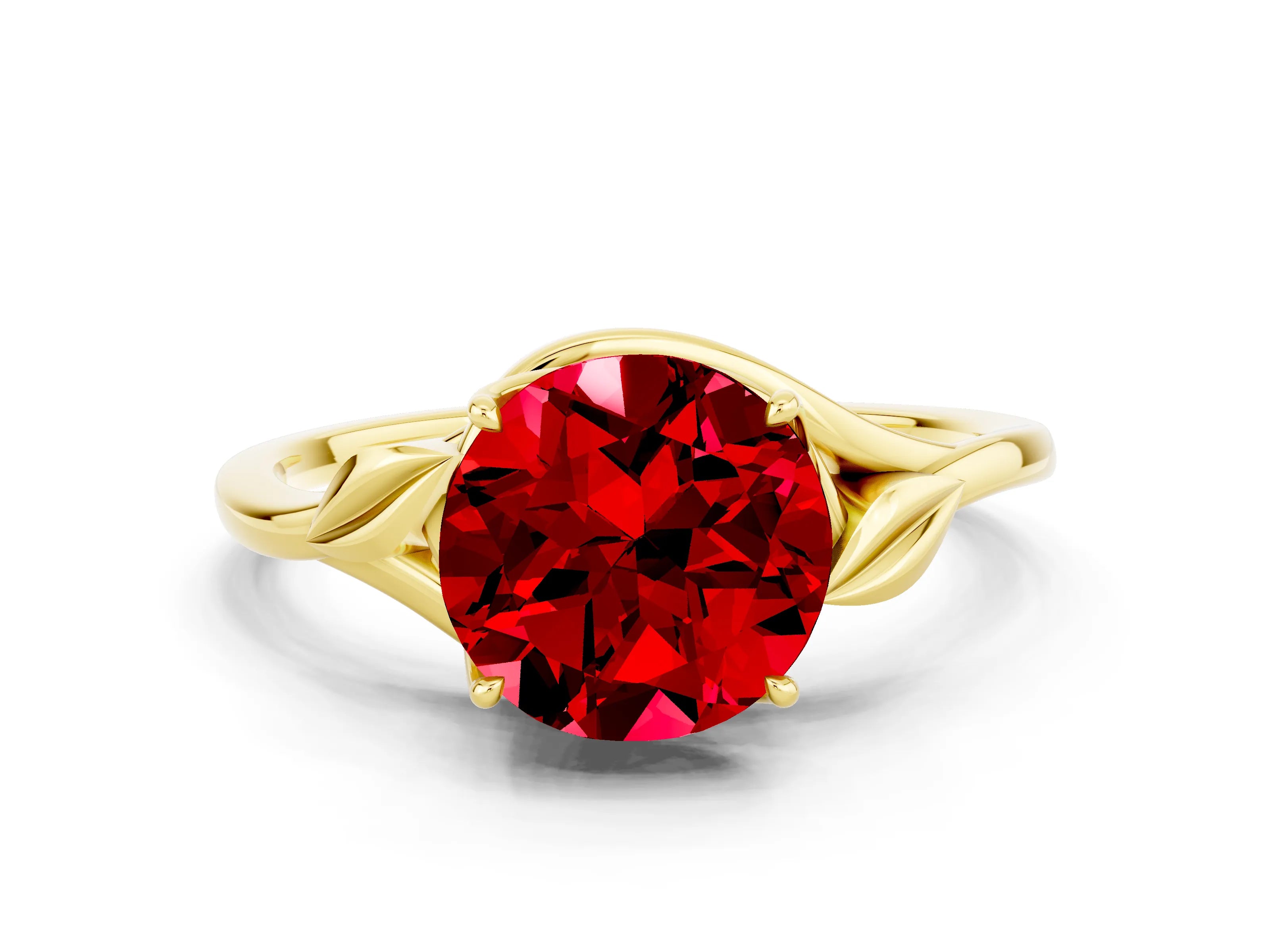 Yellow gold Round Cut Ruby Solitaire Ring with Twist Band and Four-Prong Setting_24