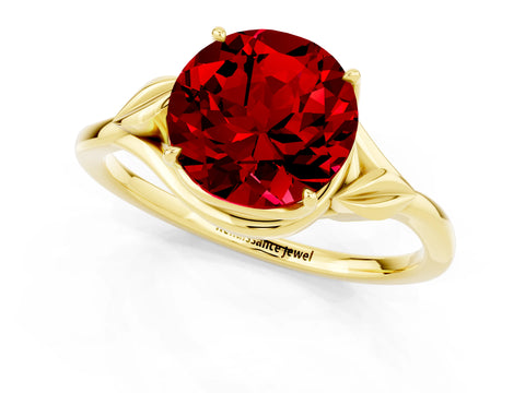 Yellow gold Round Cut Ruby Solitaire Ring with Twist Band and Four-Prong Setting_25