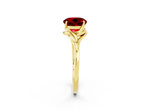 Yellow gold Round Cut Ruby Solitaire Ring with Twist Band and Four-Prong Setting_26