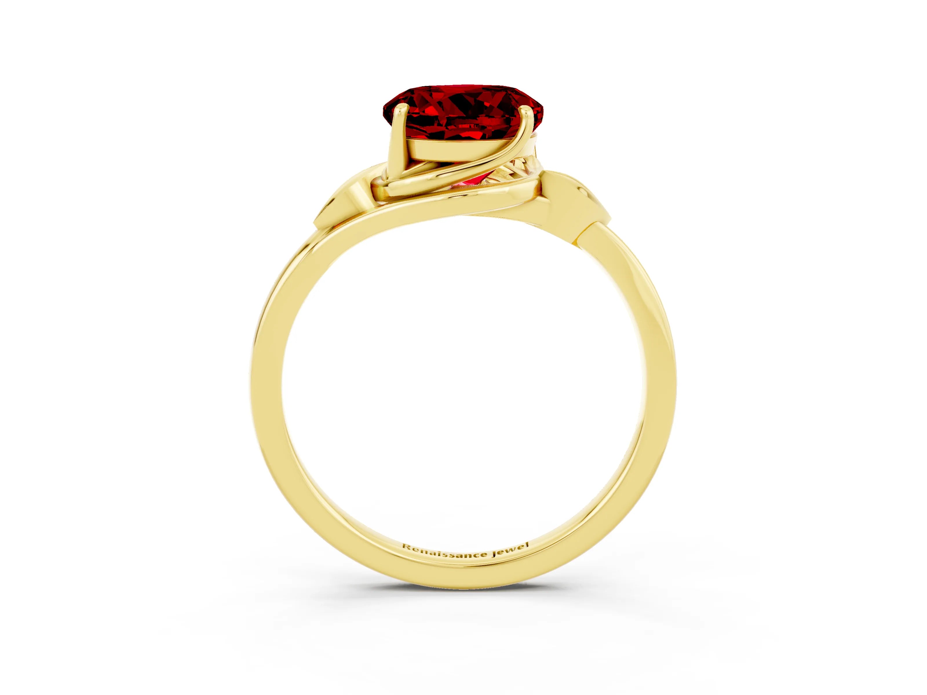 Yellow gold Round Cut Ruby Solitaire Ring with Twist Band and Four-Prong Setting_27