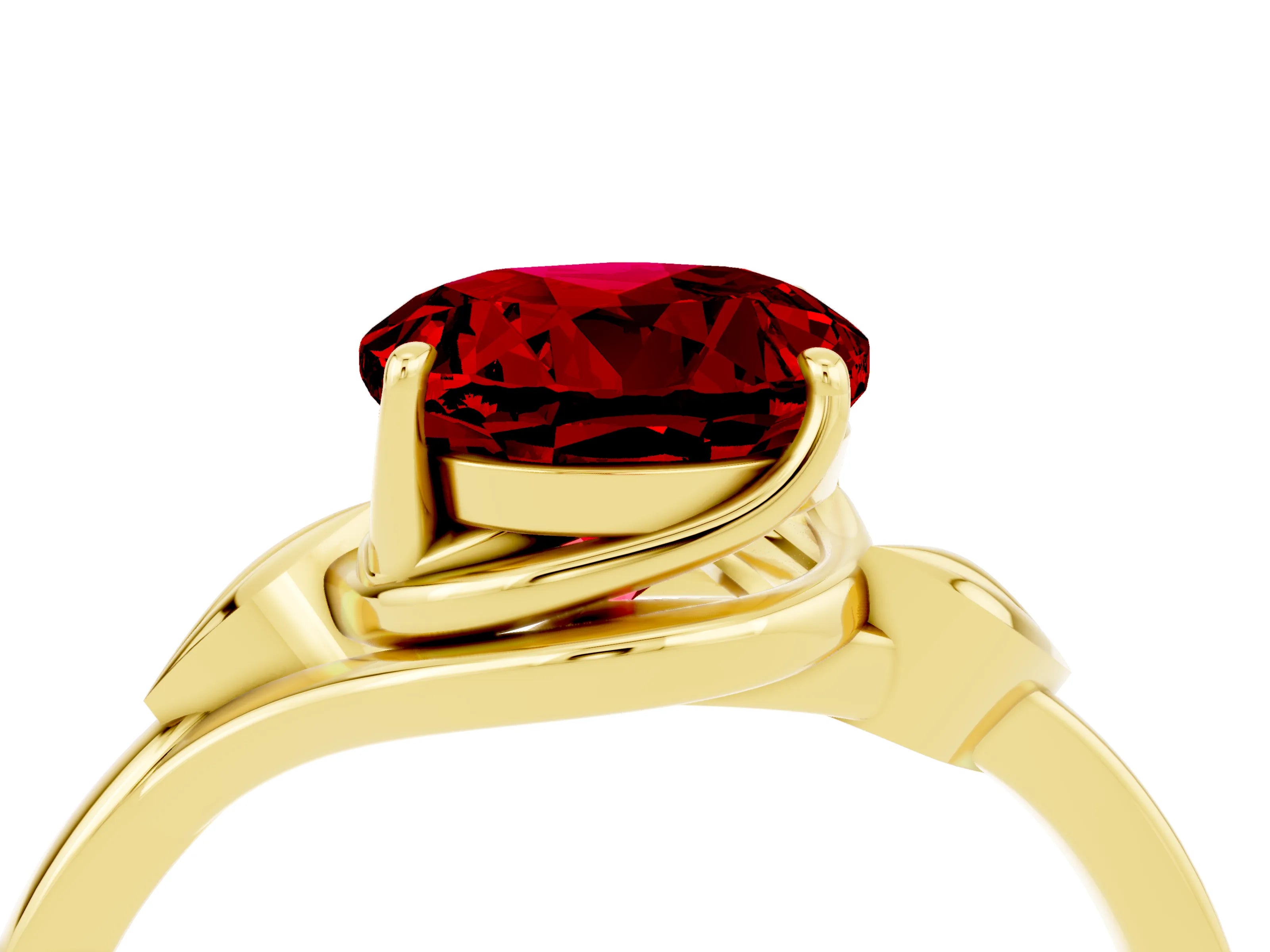 Yellow gold Round Cut Ruby Solitaire Ring with Twist Band and Four-Prong Setting_28