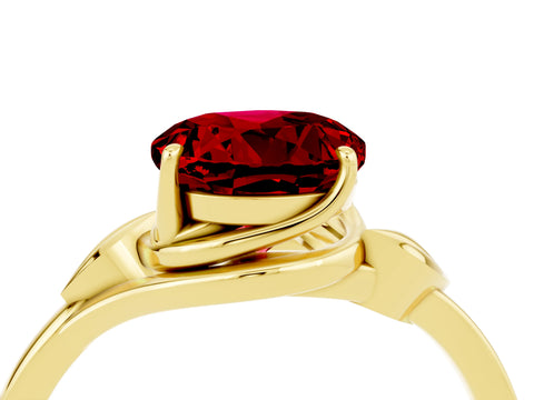 Yellow gold Round Cut Ruby Solitaire Ring with Twist Band and Four-Prong Setting_28