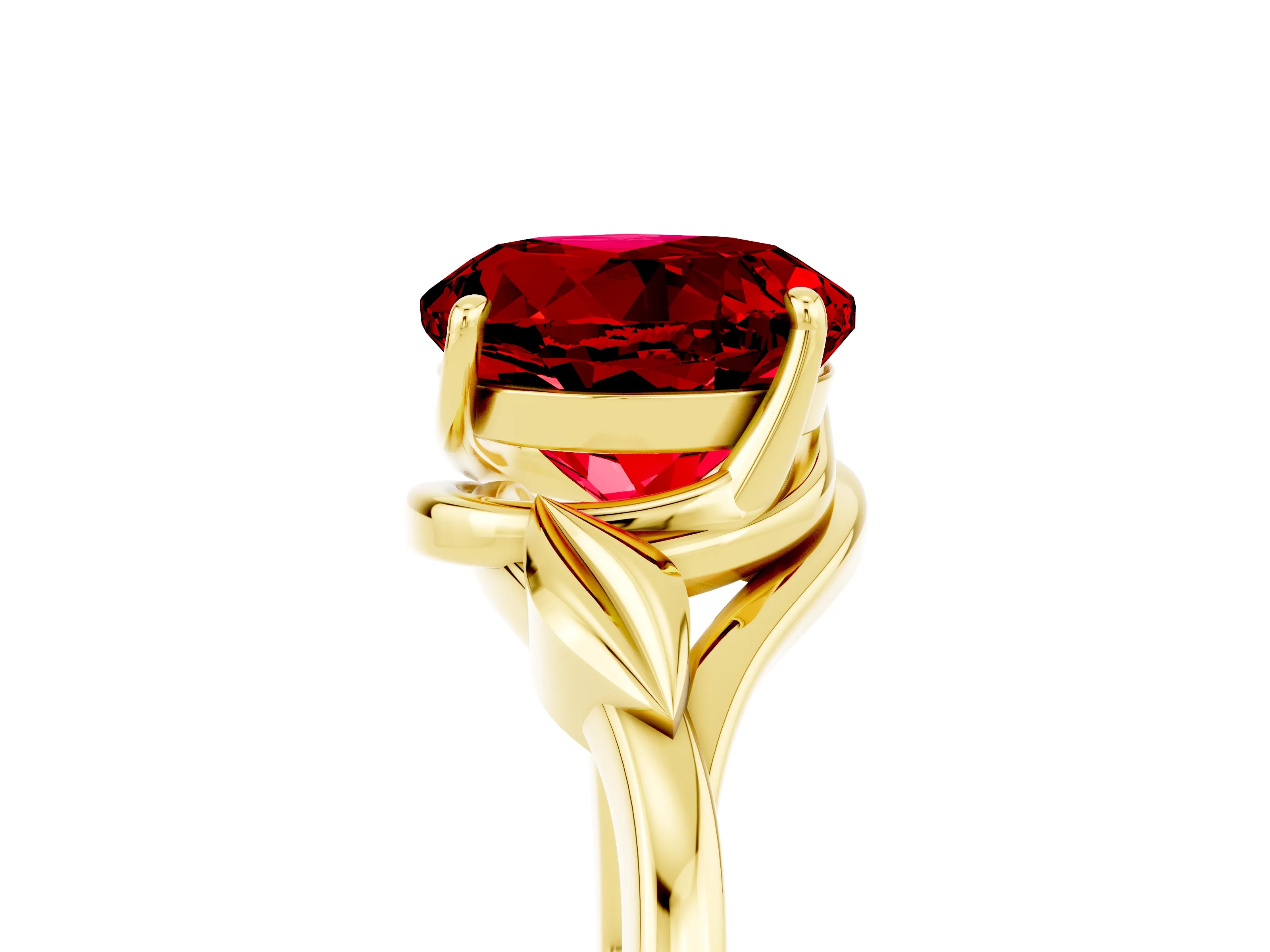 Yellow gold Round Cut Ruby Solitaire Ring with Twist Band and Four-Prong Setting_29