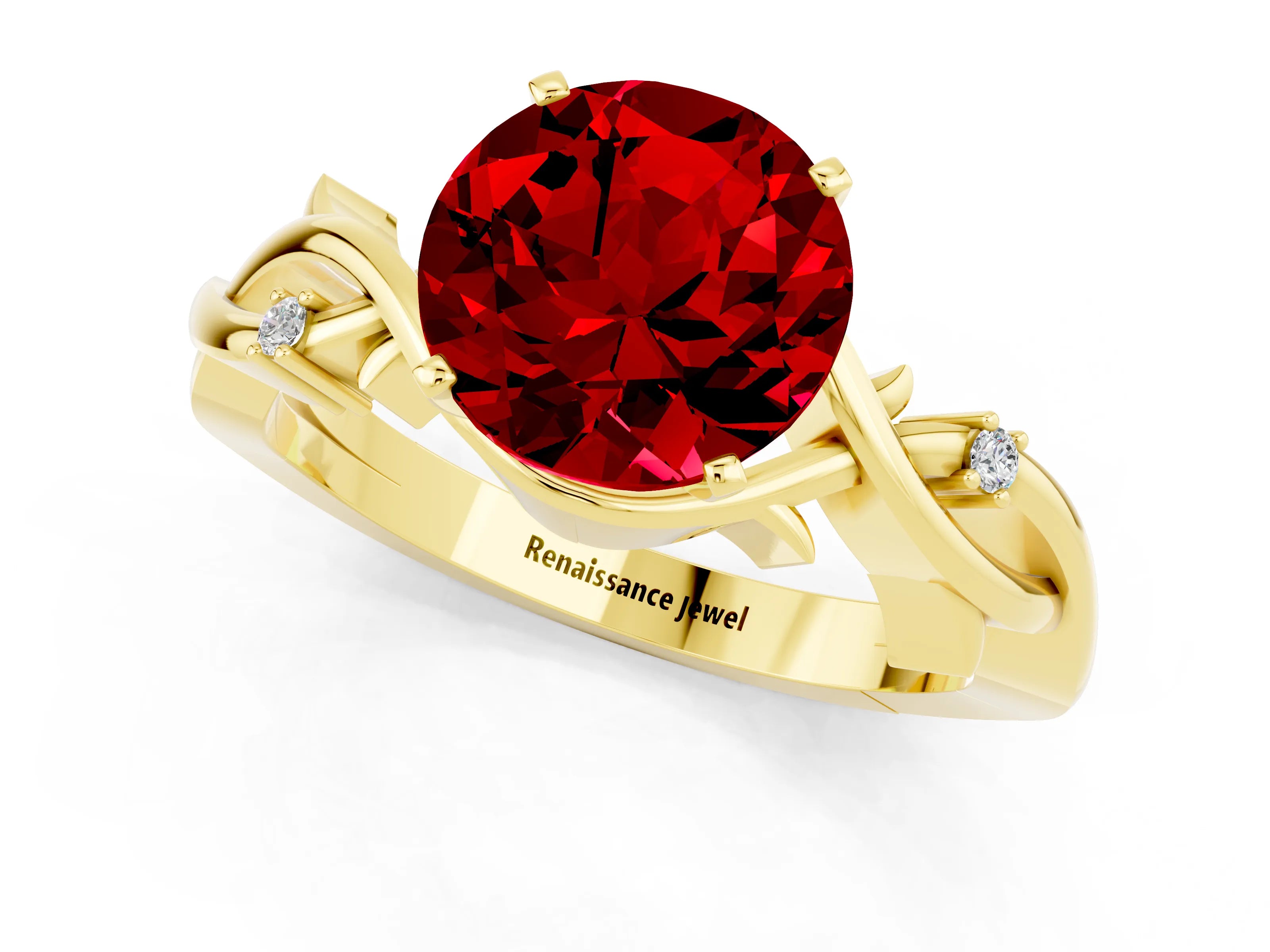Yellow gold Round Cut Ruby Solitaire Ring with Twisted Band and Prong Setting_1